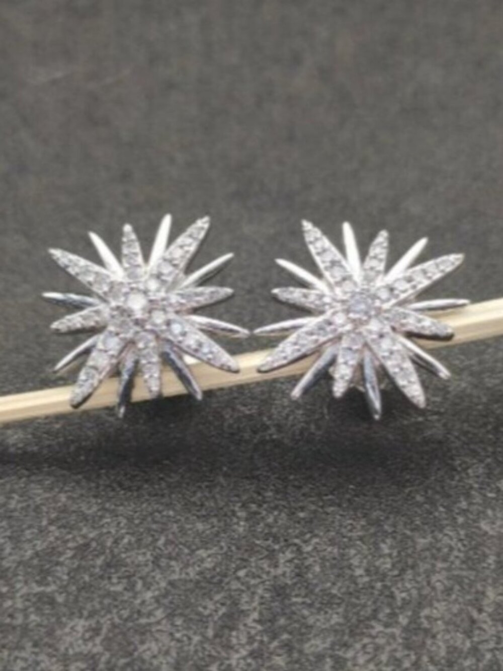 Silver Starburst CZ Stud Earrings - Sparkling Silver Tone